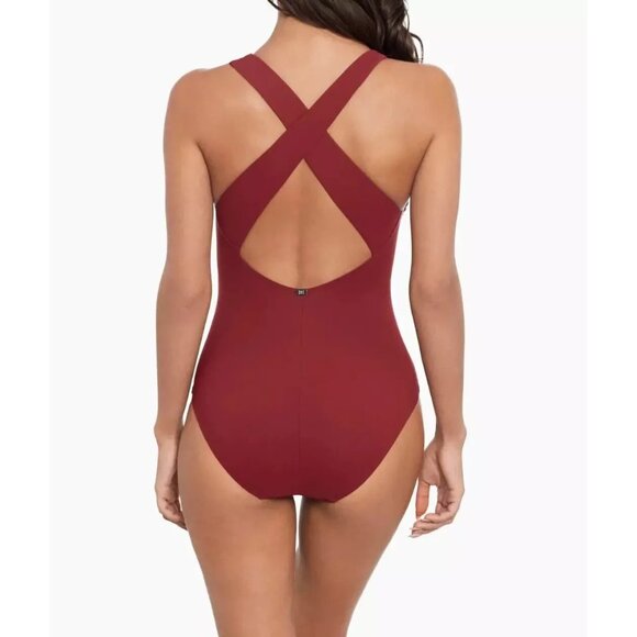 New $170 Amoressa Swimsuit 14 Paprika Sashay One Piece Shaping Miraclebrand - Picture 3 of 10